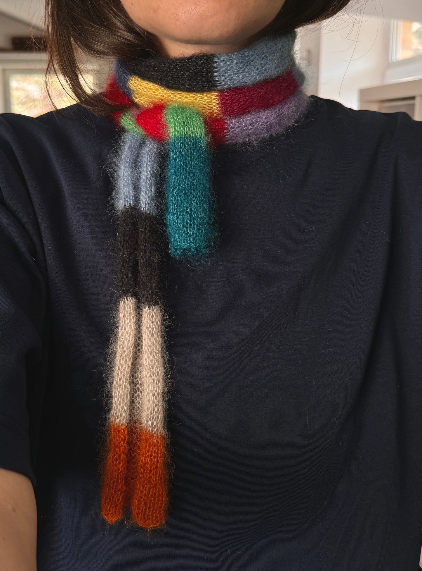 Mini skinny mohair scarf multicolored stripes