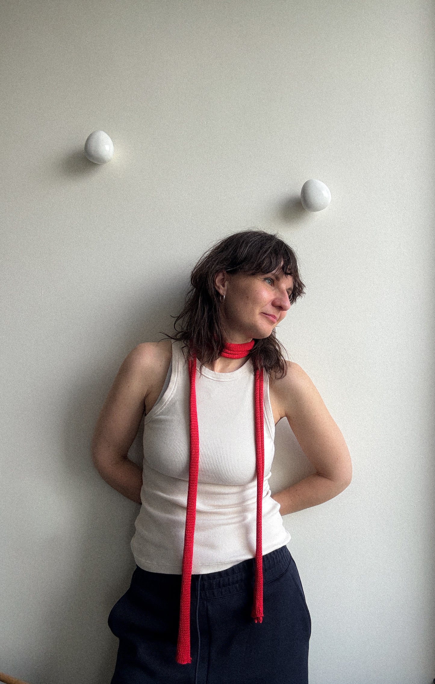 Slim silk summer scarf in bright red