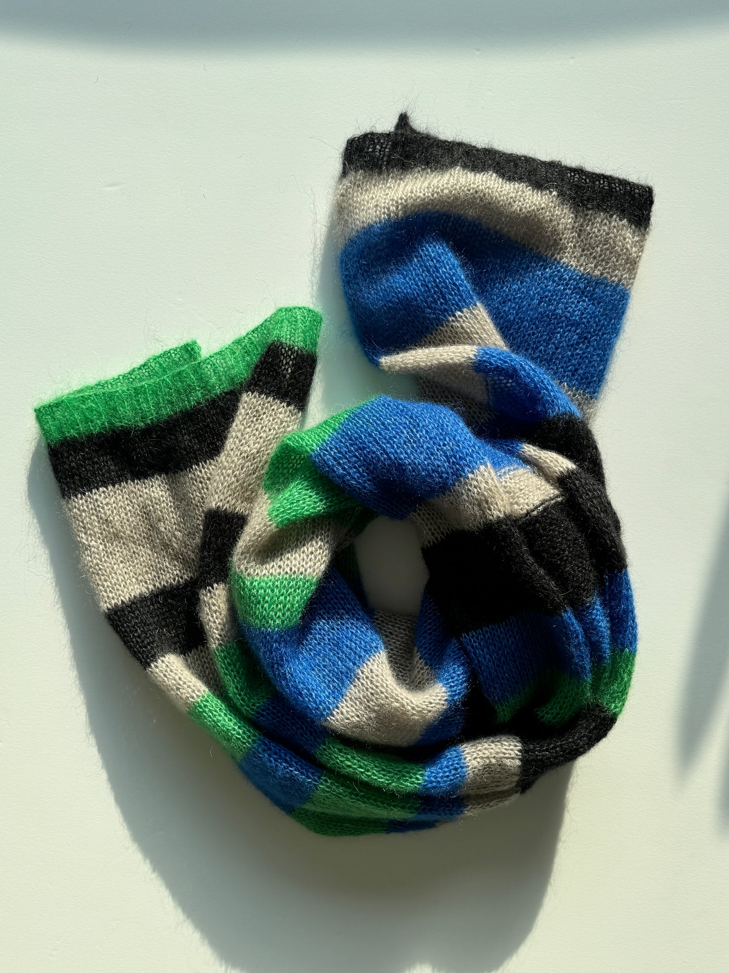 Wide big mohair scarf blue green black sand colors