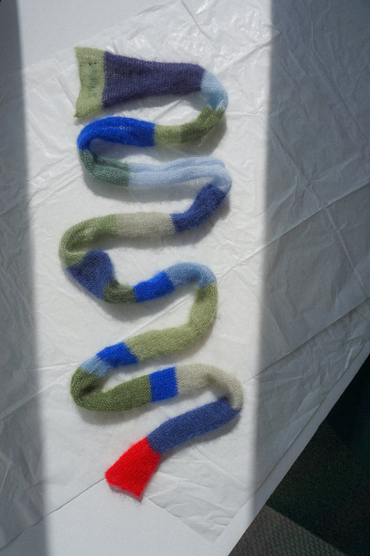 Small skinny mohair scarf blue green colors