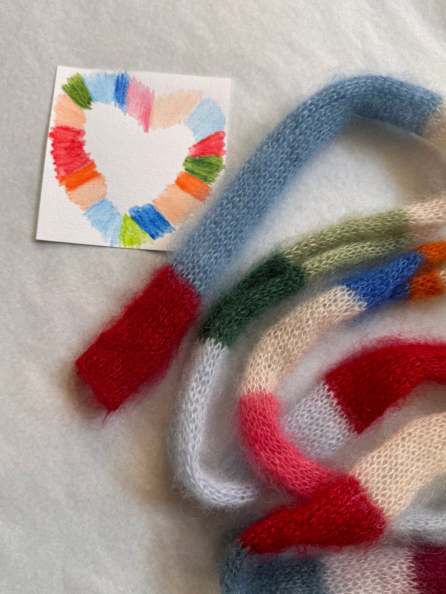 Mini skinny mohair scarf multicolored stripes