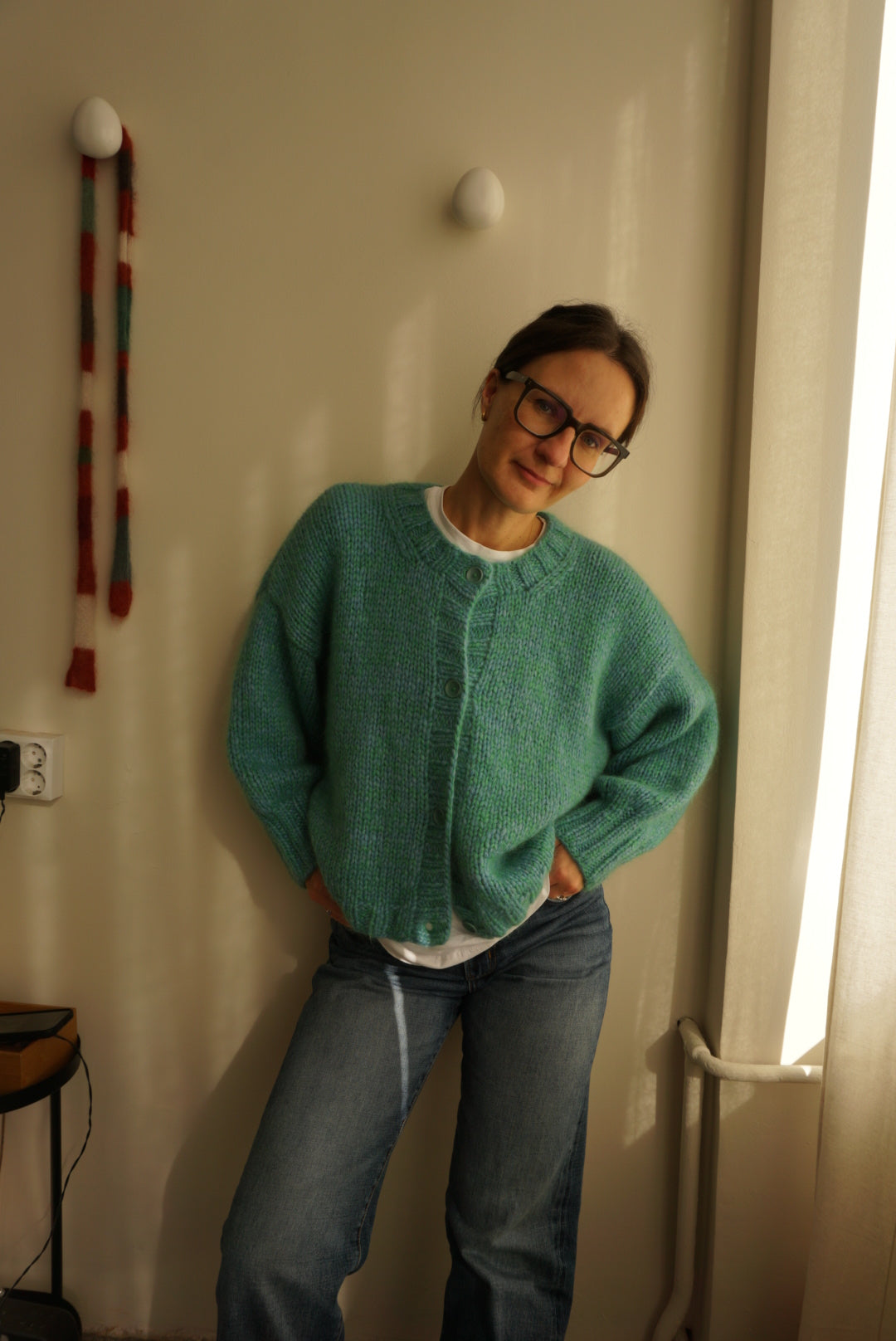 Melange blue & green alpaca mohair cardigan