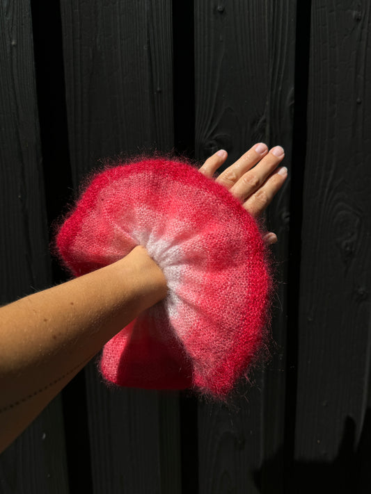 Pink red ombre mohair scrunchie