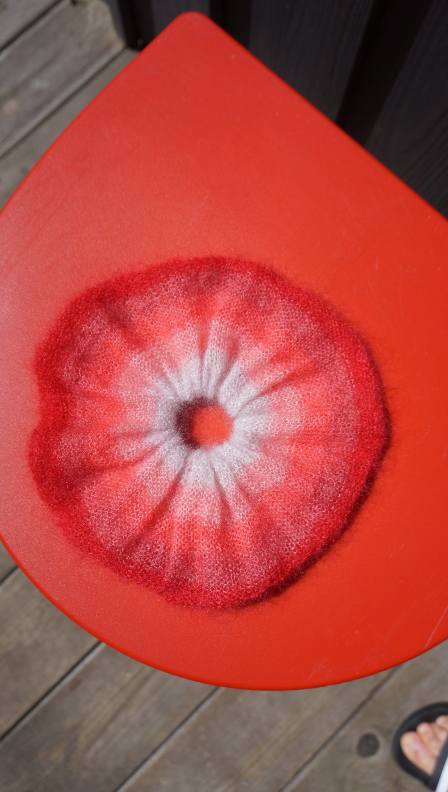 Pink red ombre mohair scrunchie