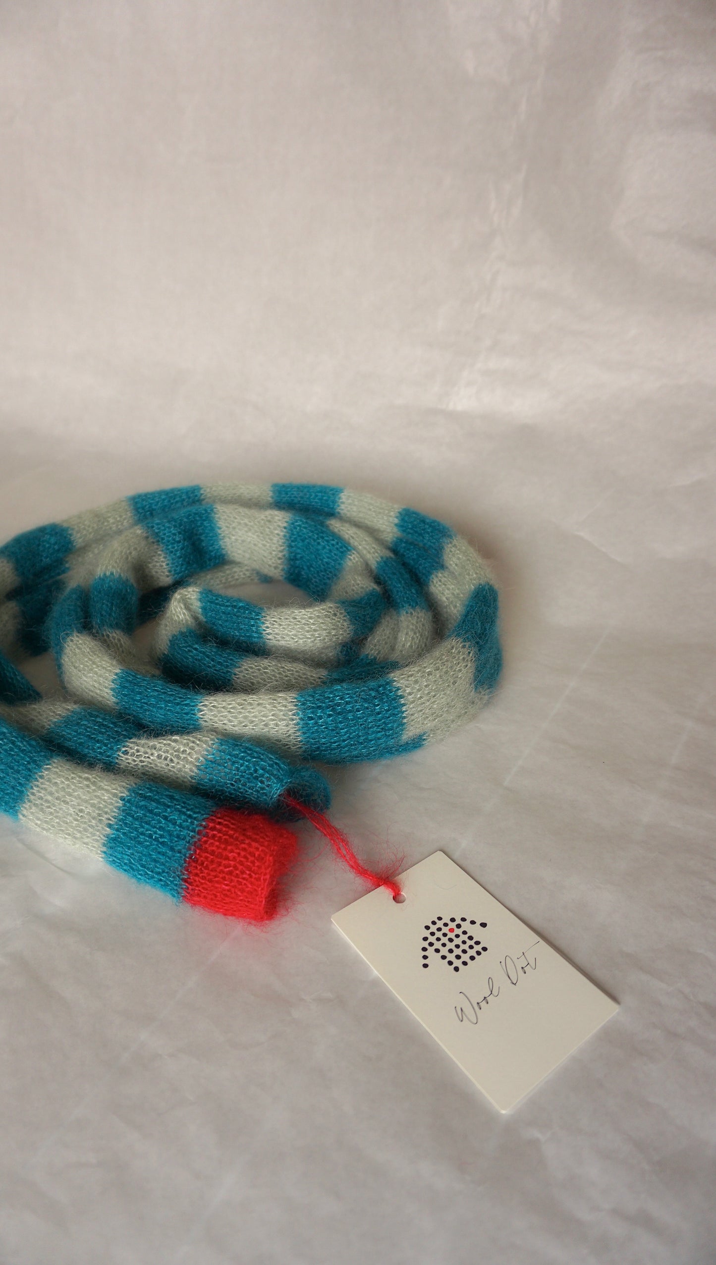 Skinny mohair scarf teal and light green stripes