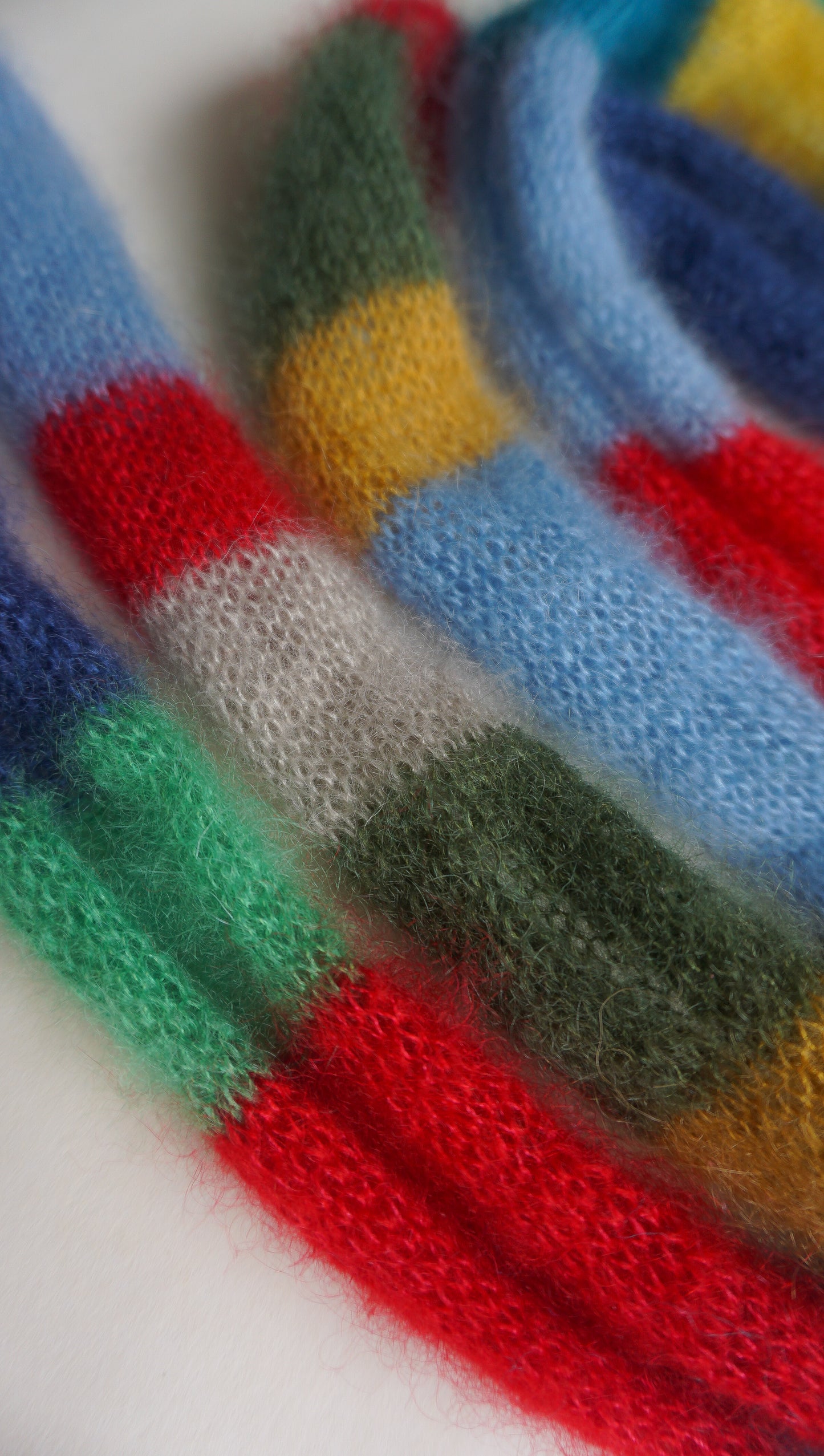 Skinny long mohair scarf multicolored stripes