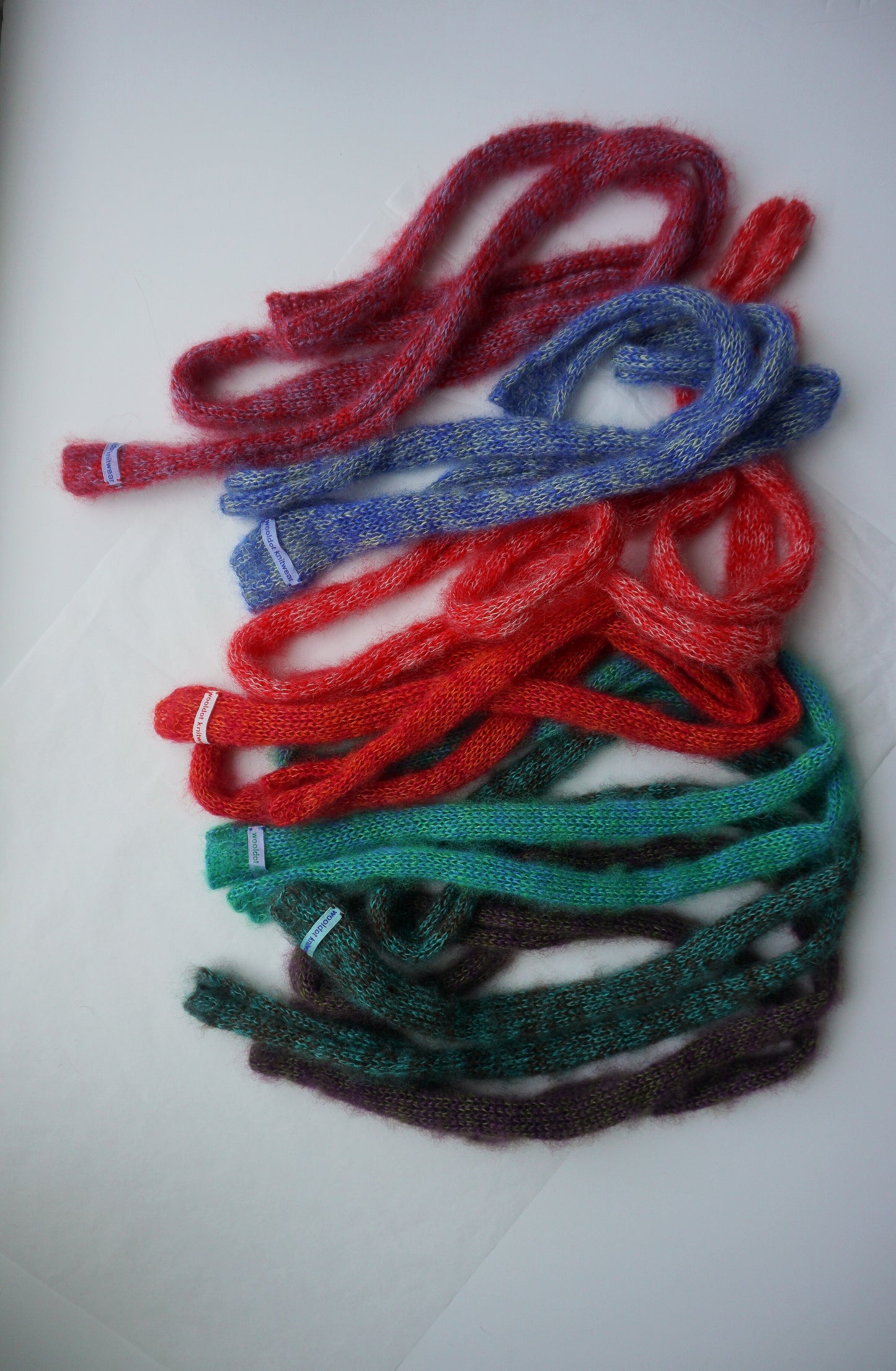 Small mohair scarf red + light blue