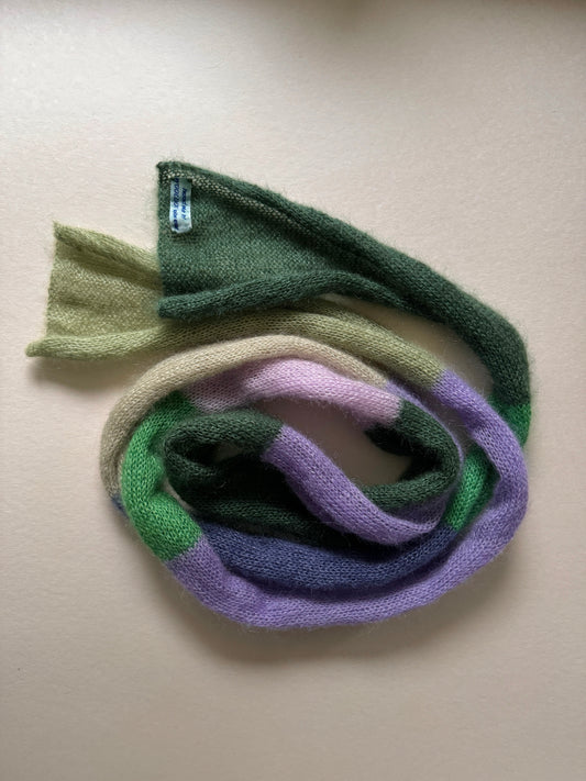 Skinny mohair scarf in green and purple shades