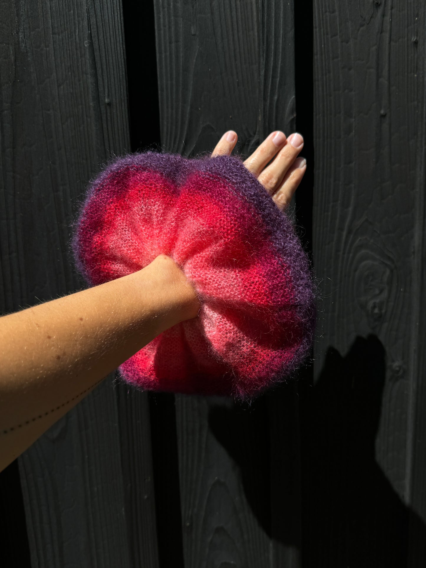 Pink red purple ombre mohair scrunchie