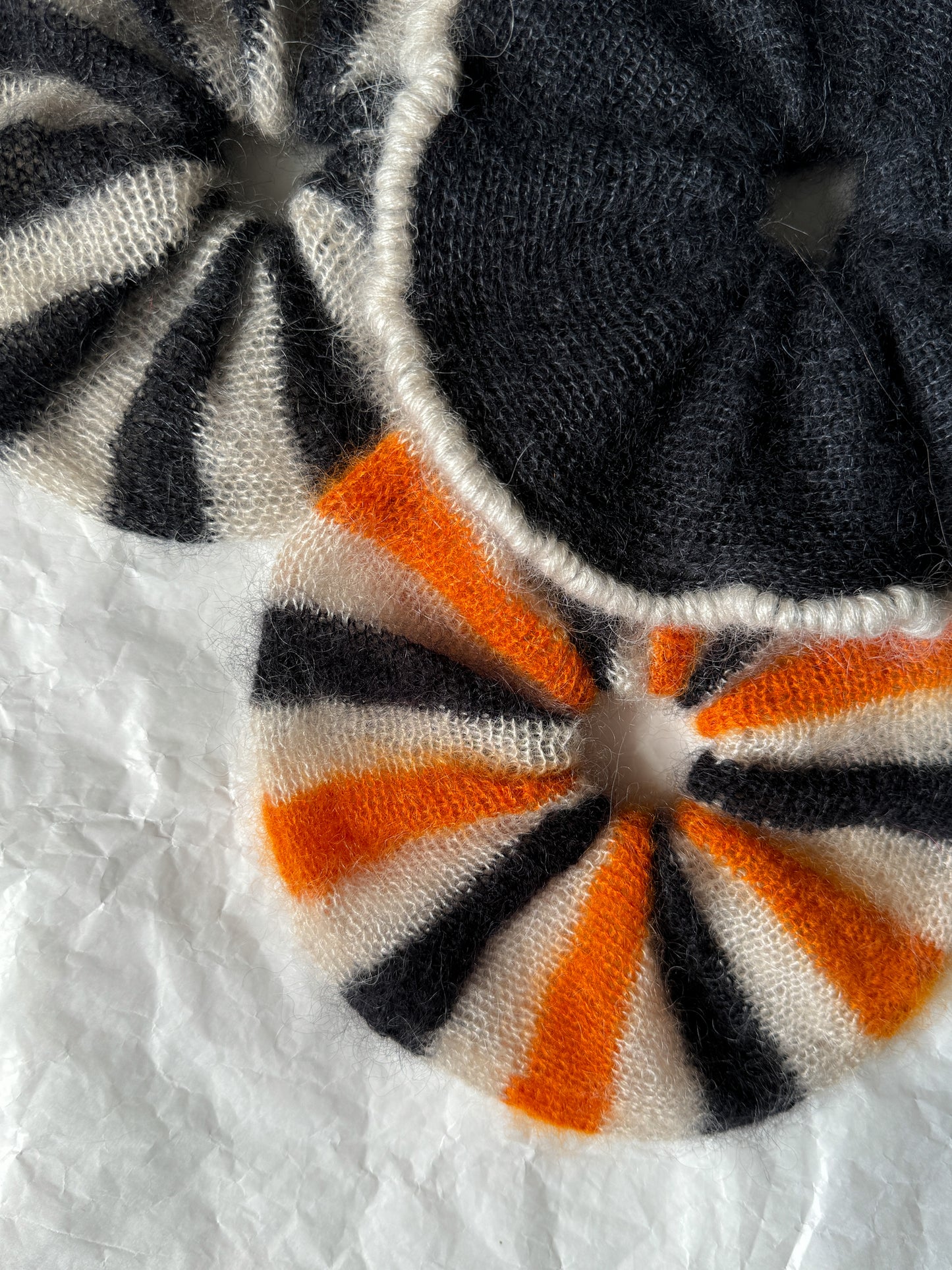 Black beige orange mohair scrunchie