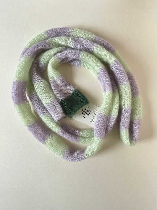 Skinny mohair scarf light purple and mint green stripes