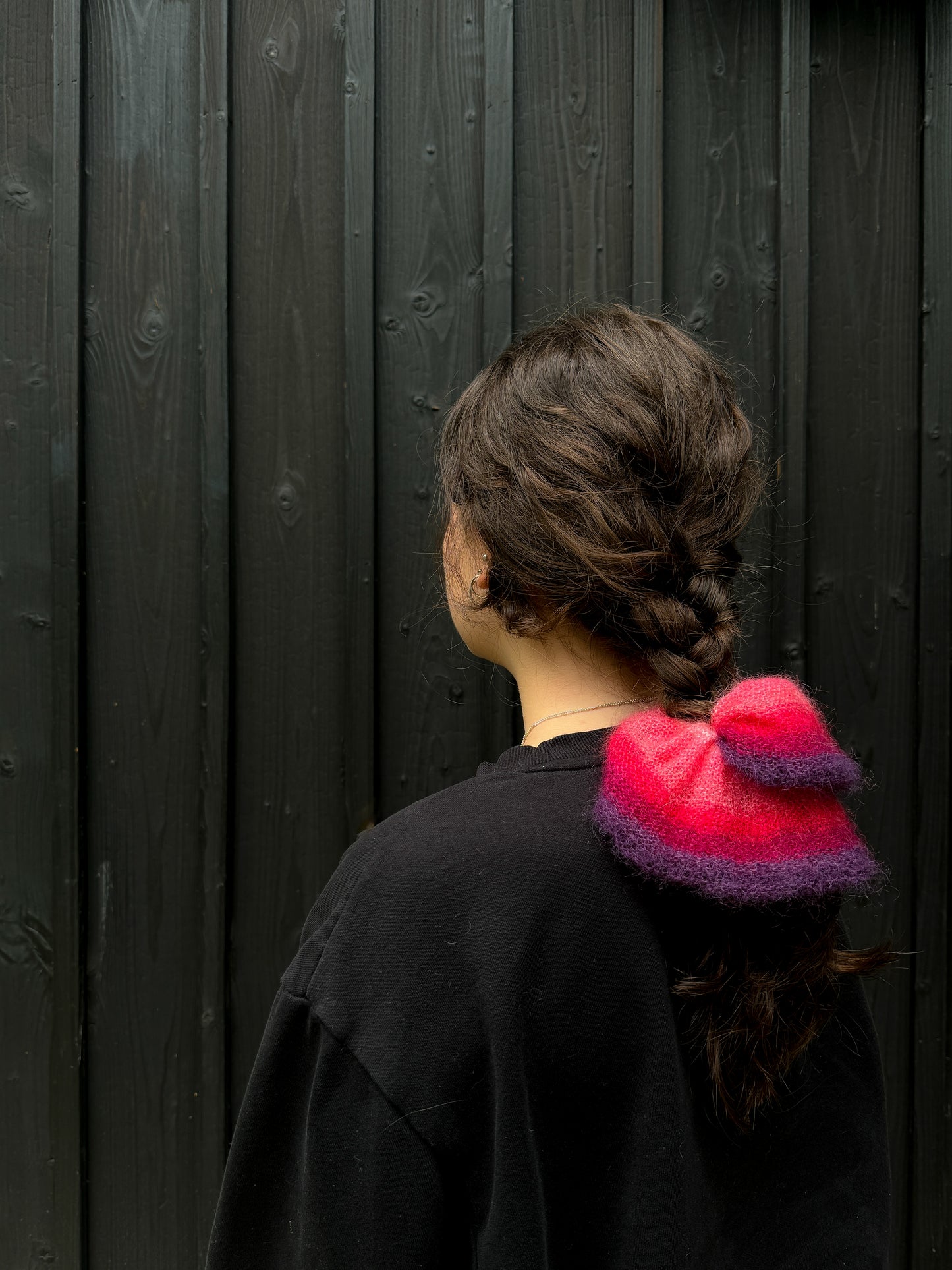 Pink red purple ombre mohair scrunchie