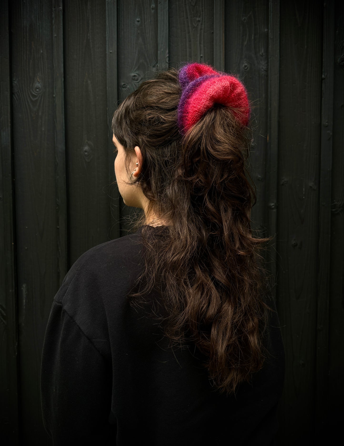 Pink red purple ombre mohair scrunchie