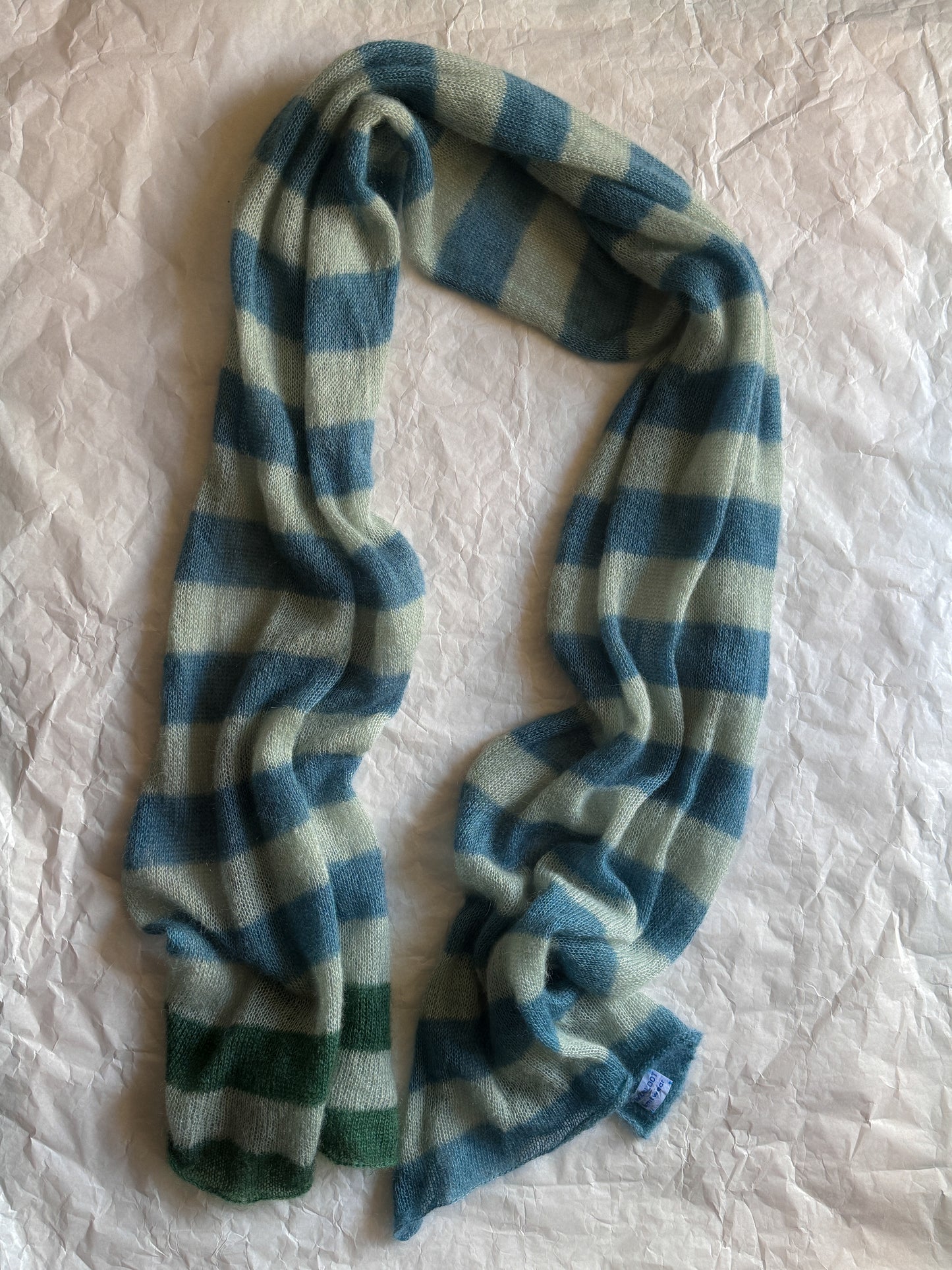 Thin wide mohair scarf in green blue shades