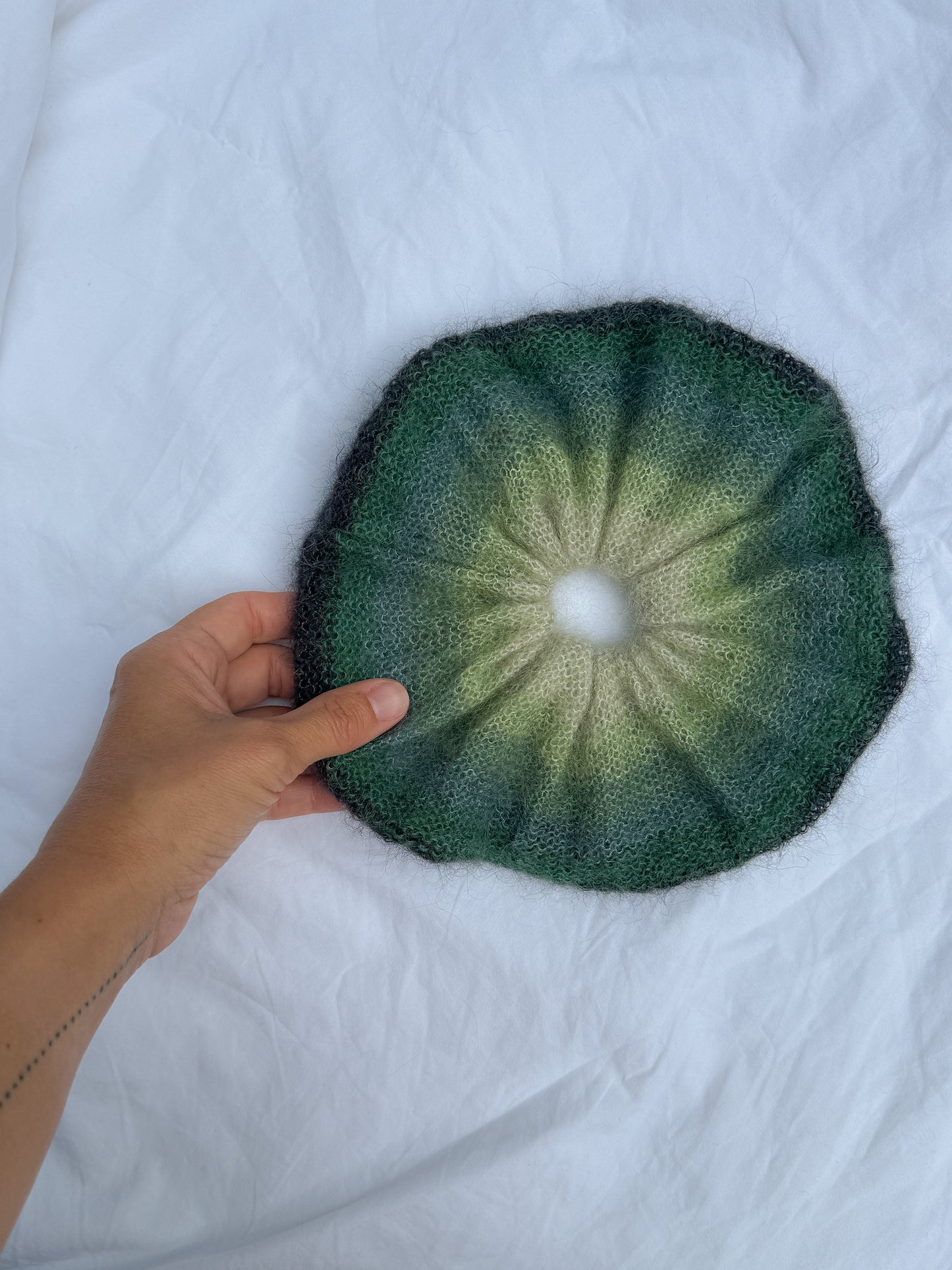 Green ombre mohair scrunchie