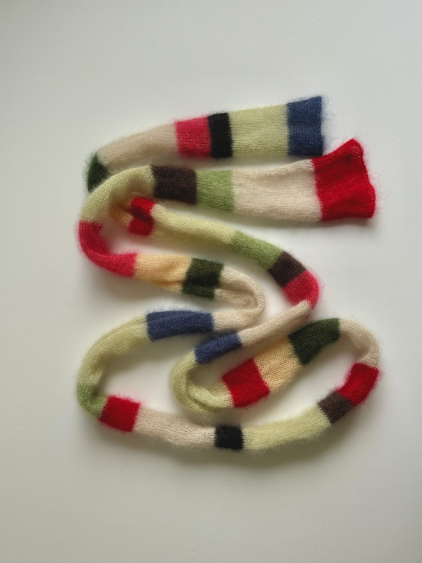 Skinny long mohair scarf multicolored stripes