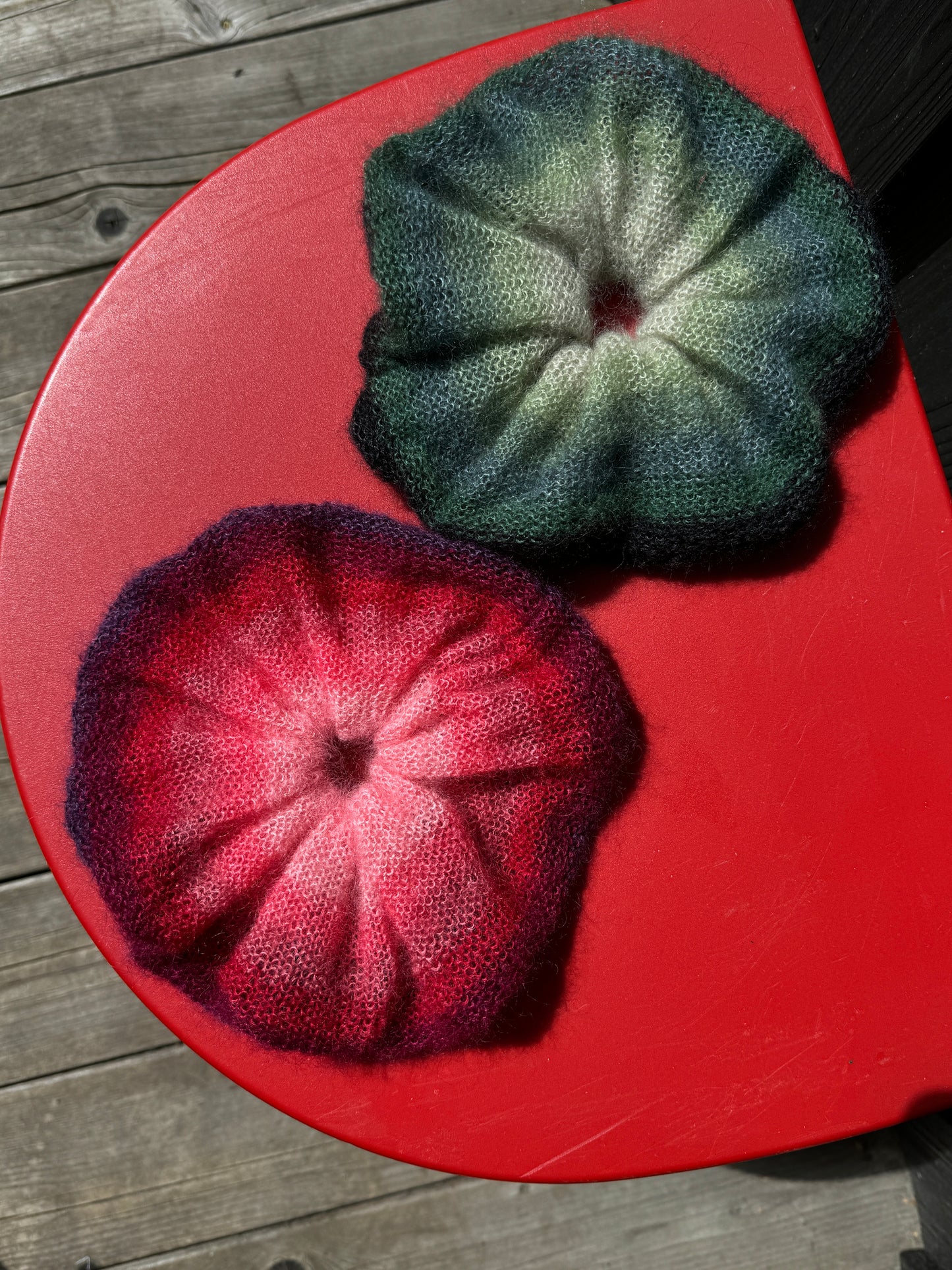 Pink red purple ombre mohair scrunchie