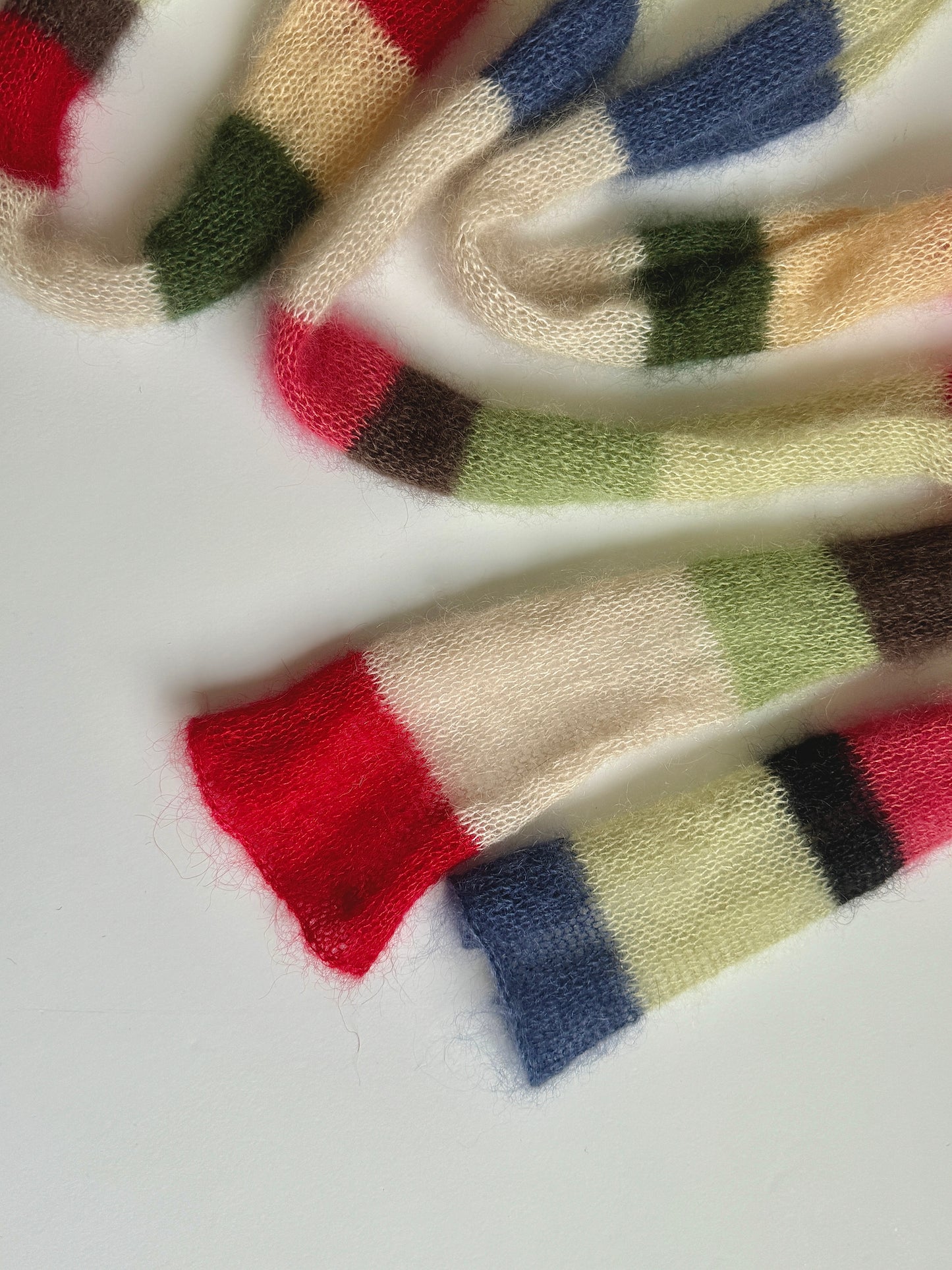 Skinny long mohair scarf multicolored stripes