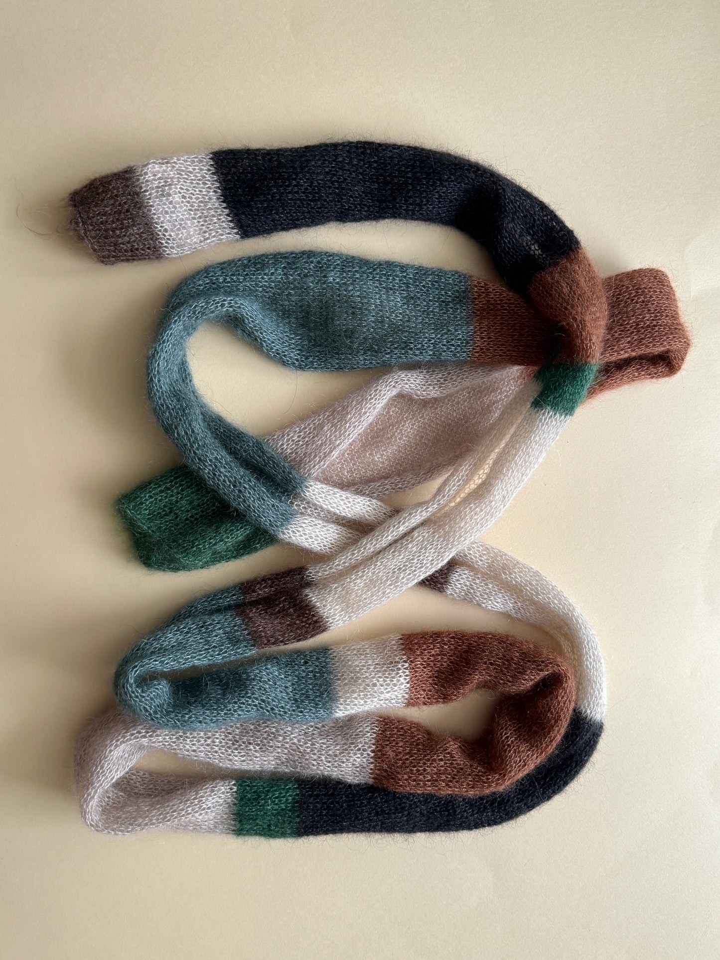 Skinny mohair scarf earthy colours stripes