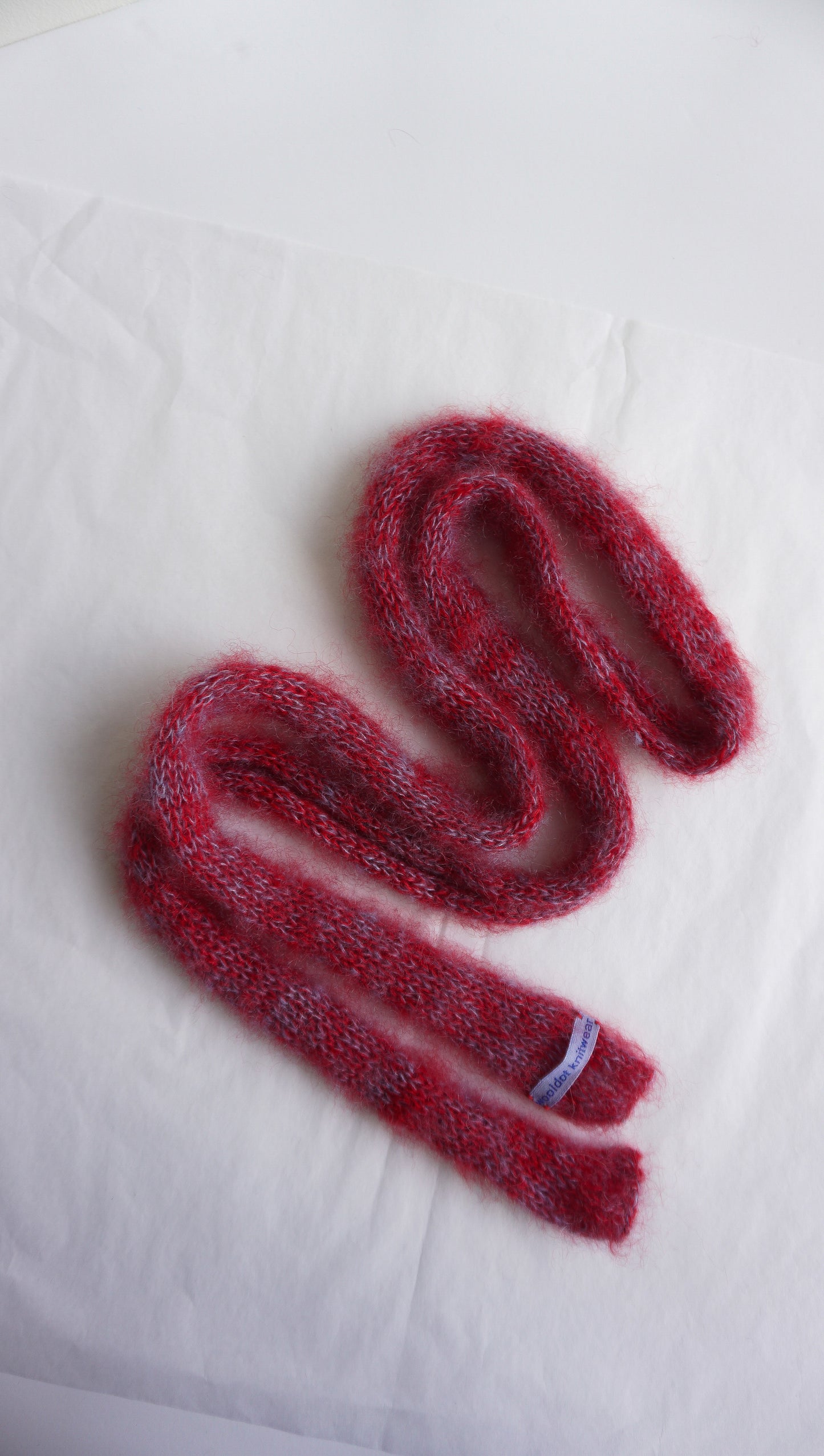 Small mohair scarf red + light blue