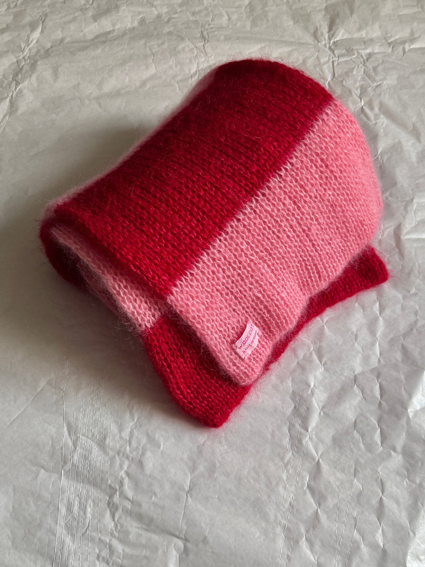 Pink red bulky knitted mohair scarf