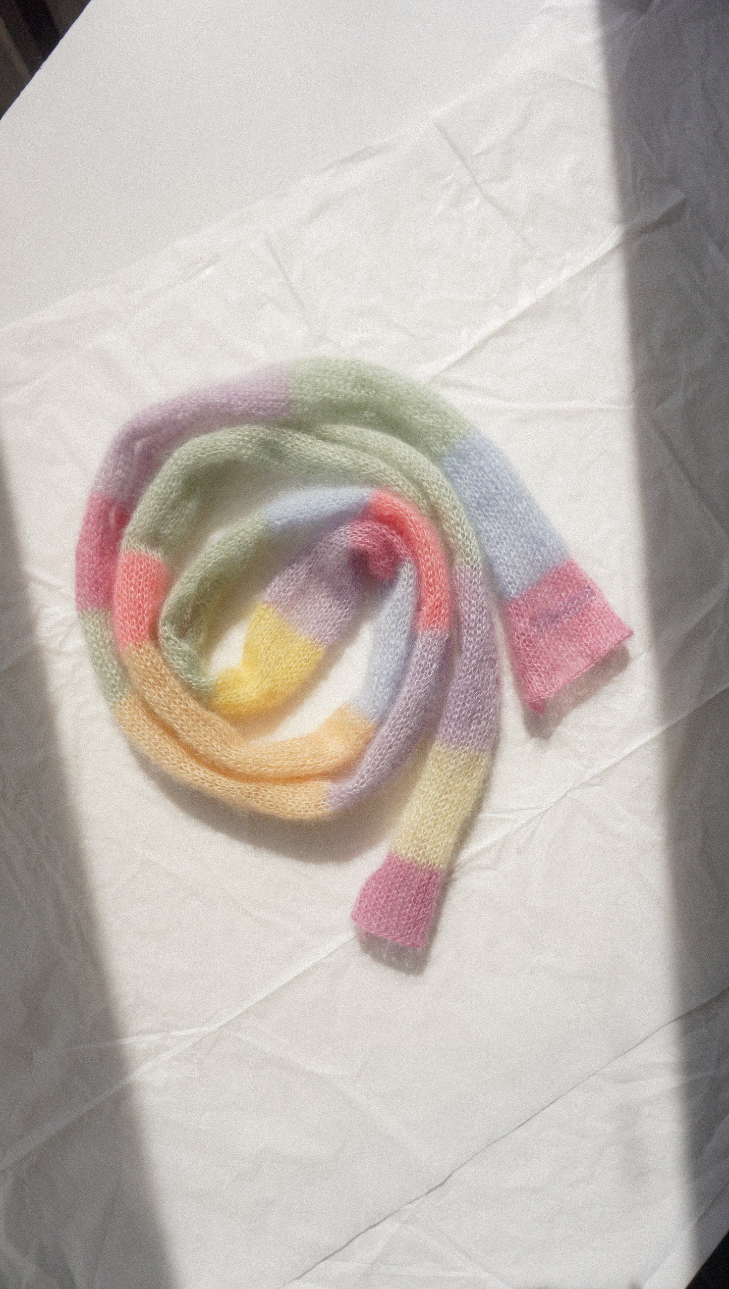 Small skinny mohair scarf pastel colors