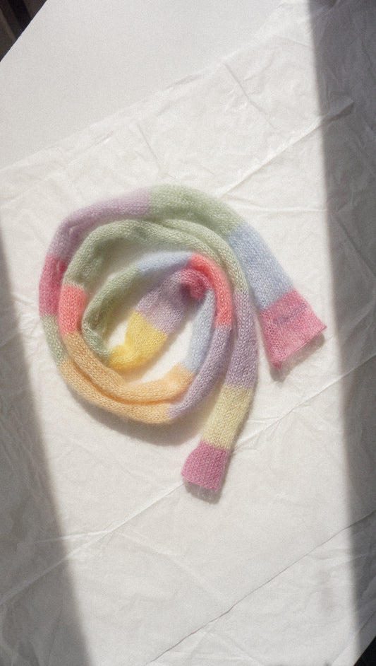 Small skinny mohair scarf pastel colors