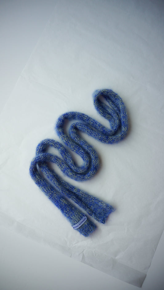 Small mohair scarf yellow + cobalt blue