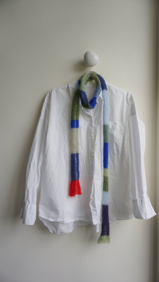 Small skinny mohair scarf blue green colors