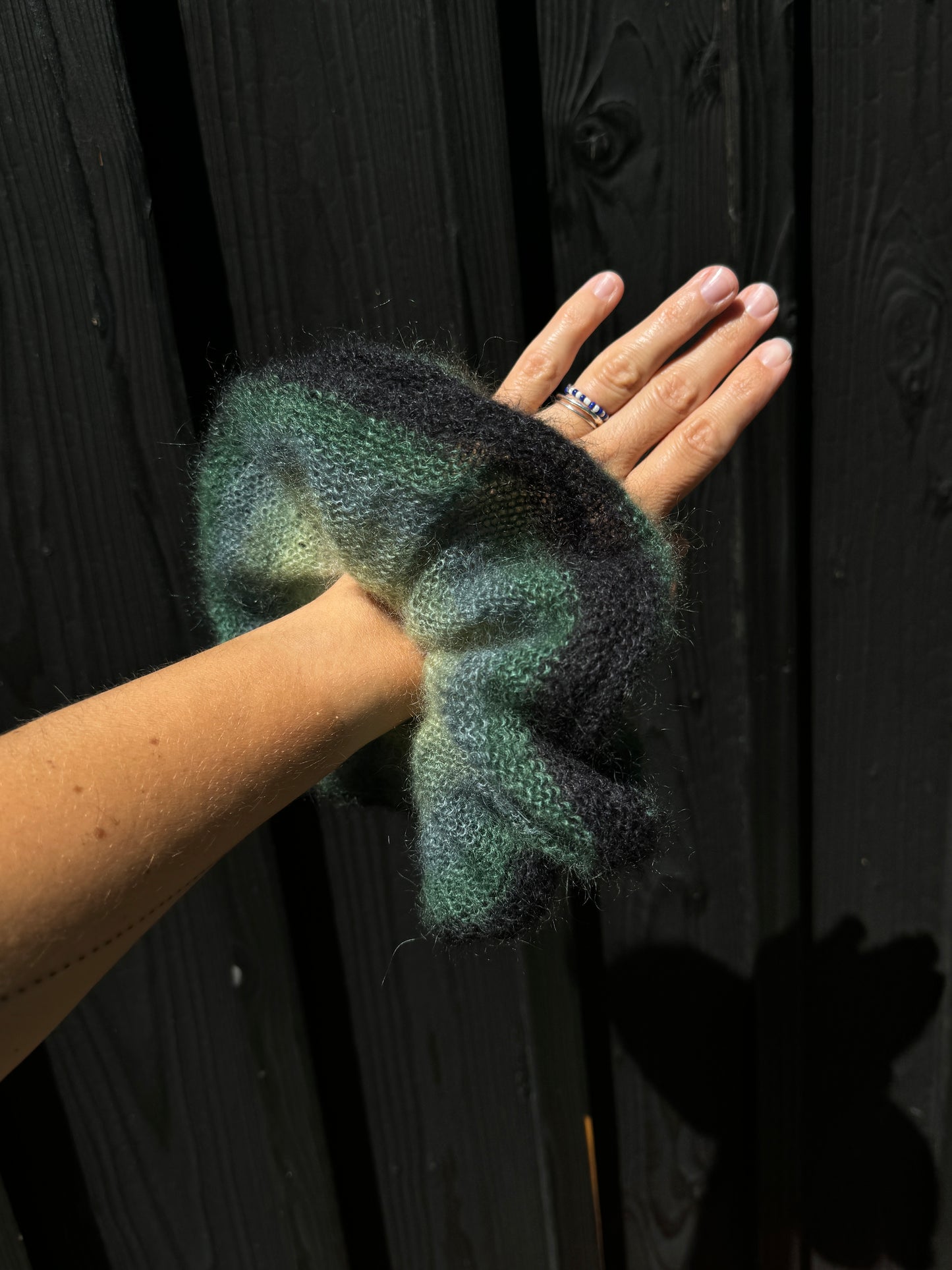 Green ombre mohair scrunchie