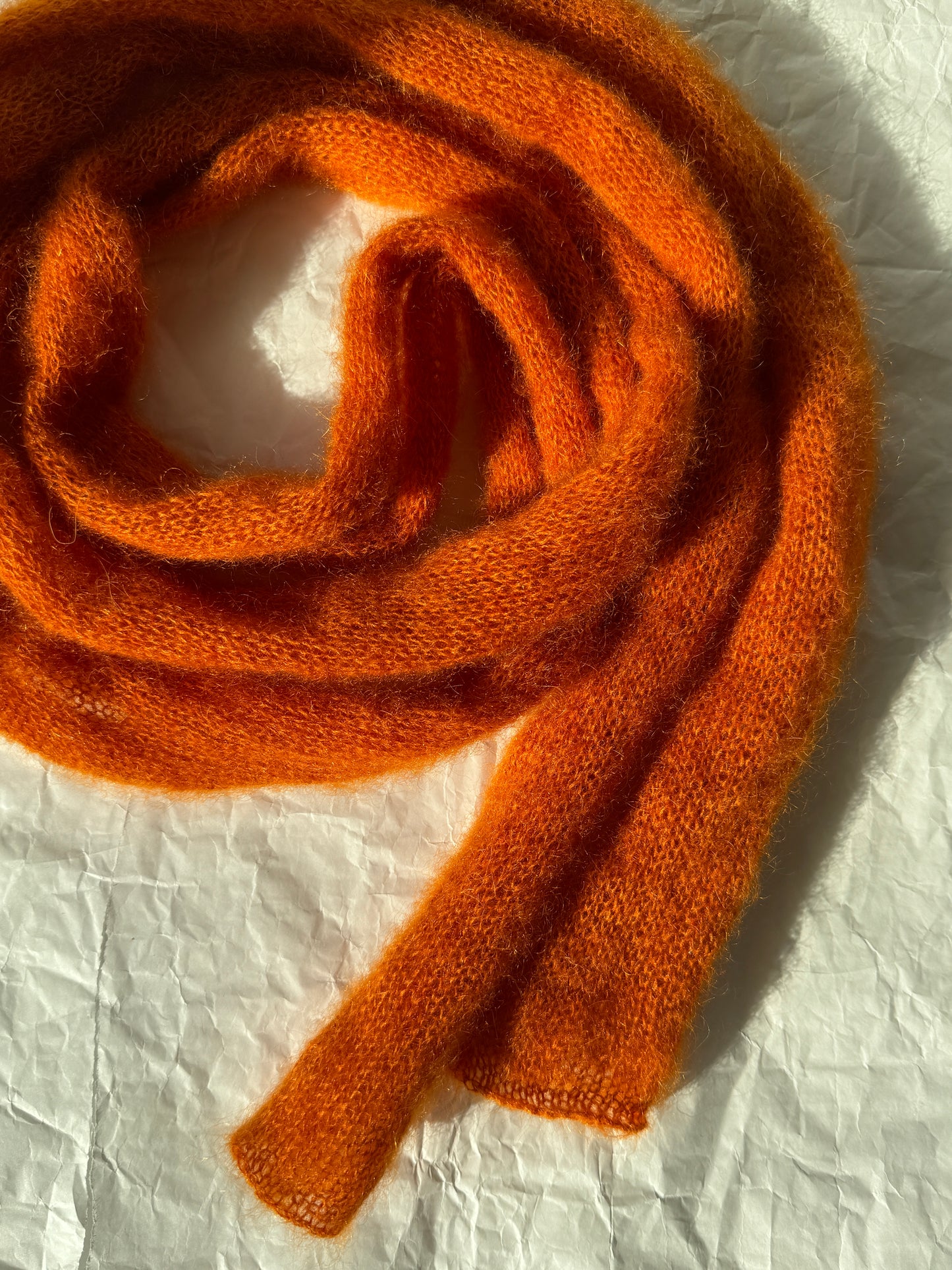 Skinny long mohair scarf burnt orange