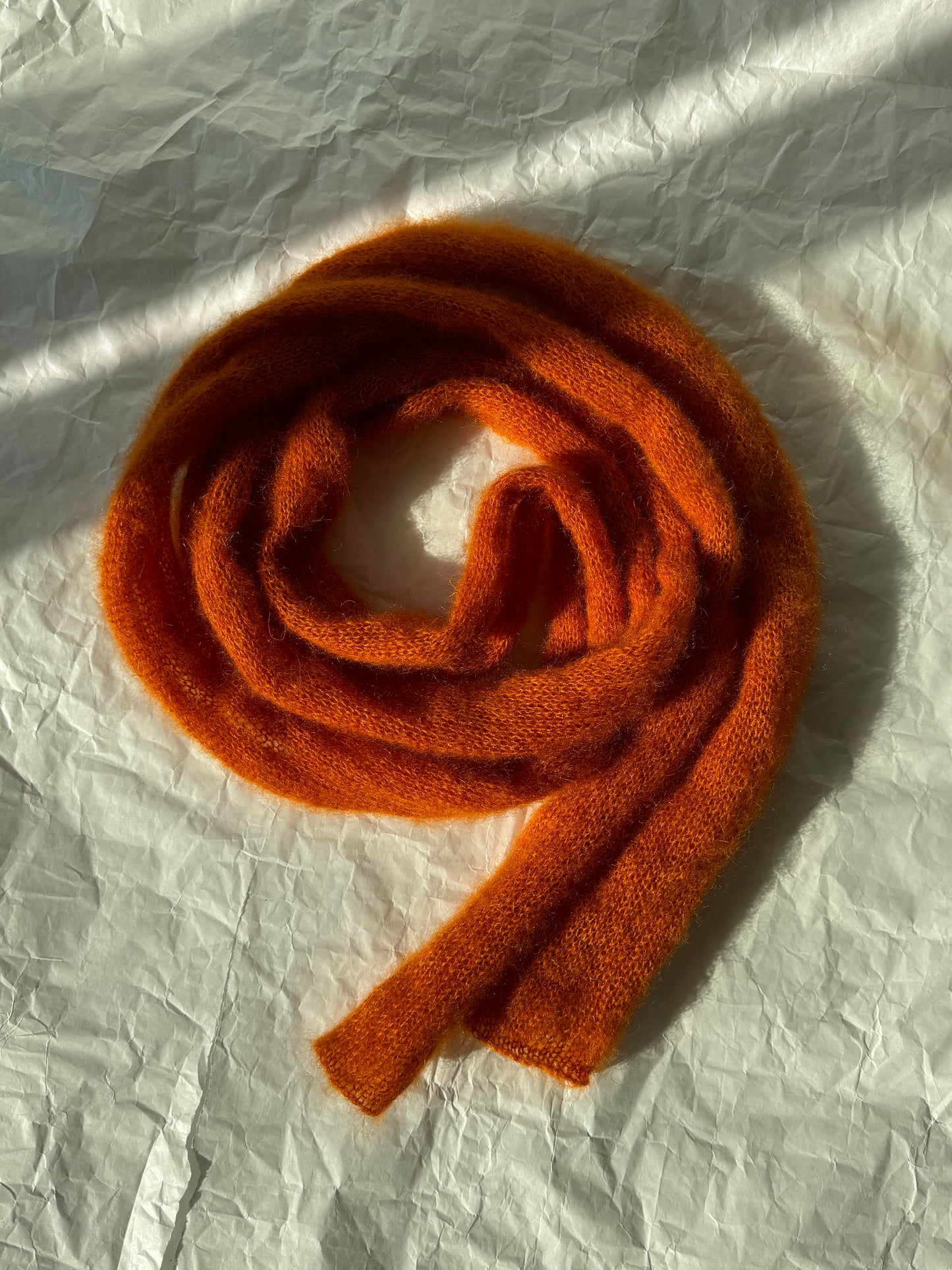 Skinny long mohair scarf burnt orange