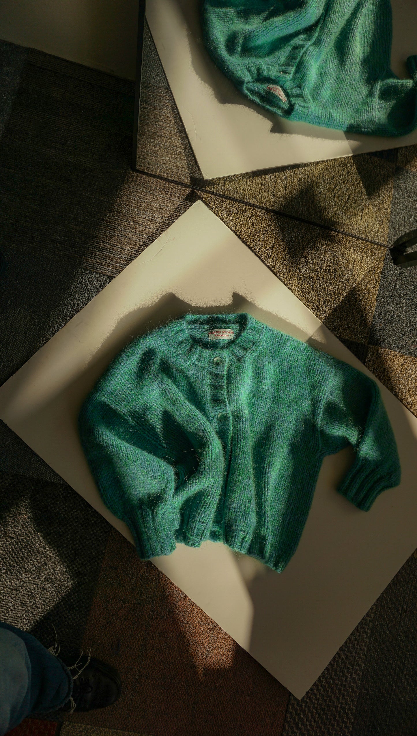 Melange blue & green alpaca mohair cardigan