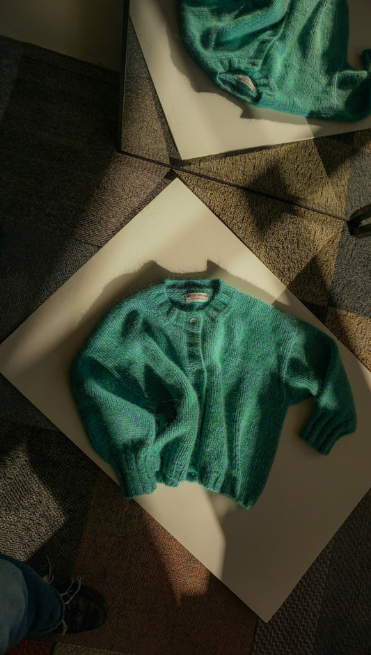 Melange blue & green alpaca mohair cardigan