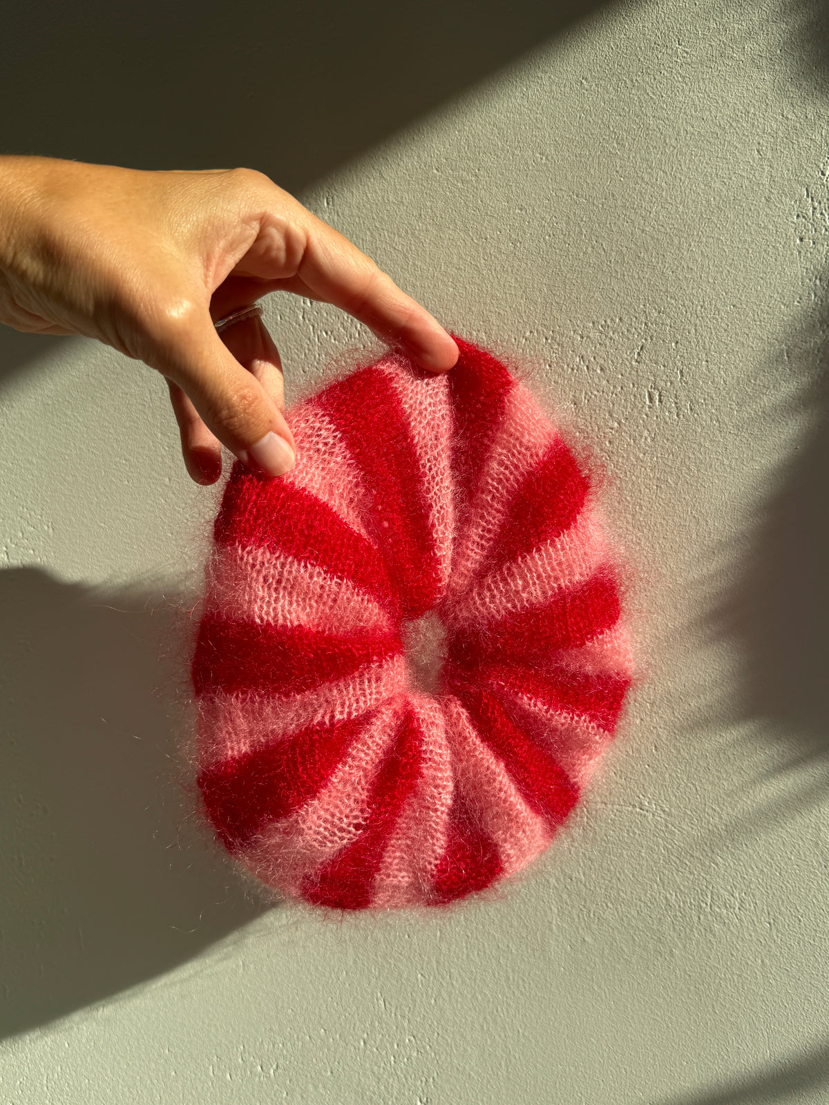Pink Roughie Pink red mohair scrunchie – WoolDot Knitwear