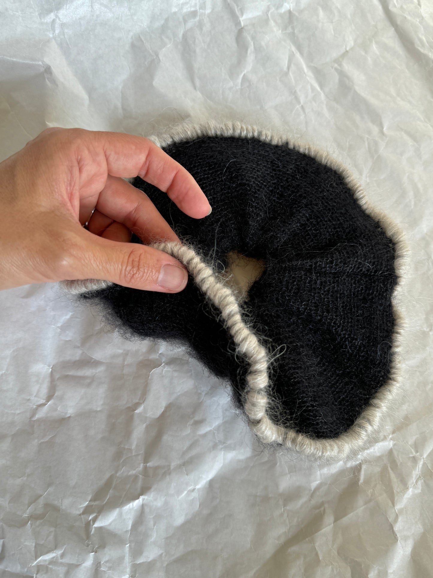 Black mohair scrunchie