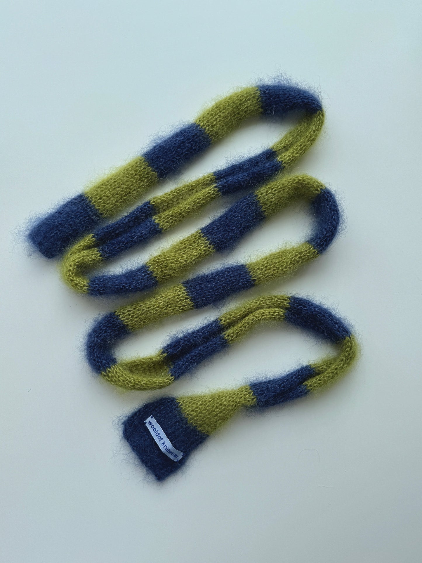 Small skinny mohair scarf dark blue and green stripes