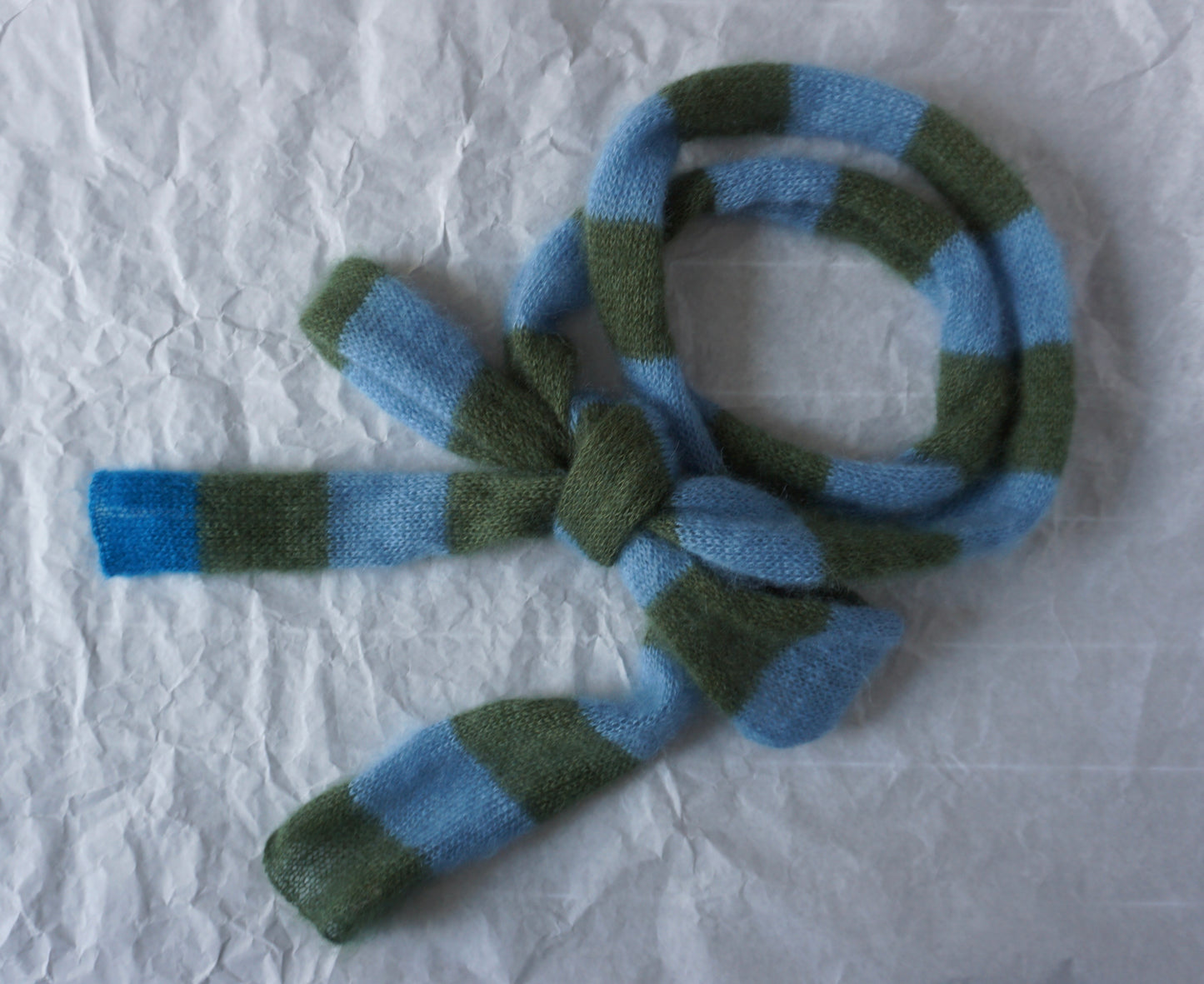 Skinny mohair scarf dark green and blue stripes