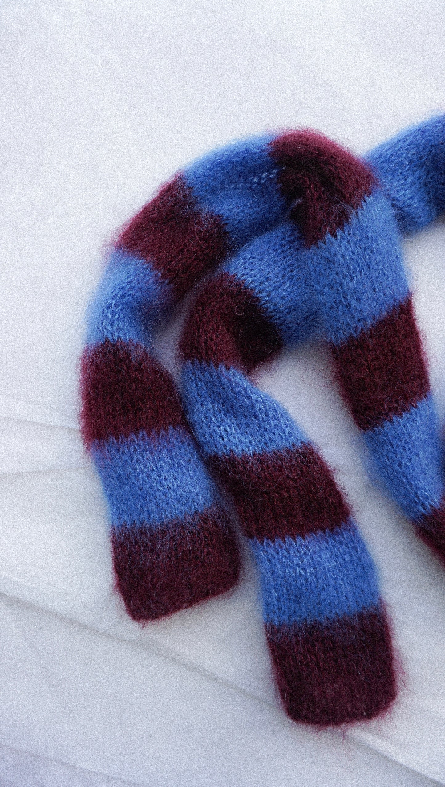 Slim mohair scarf dark bordeaux and blue stripes