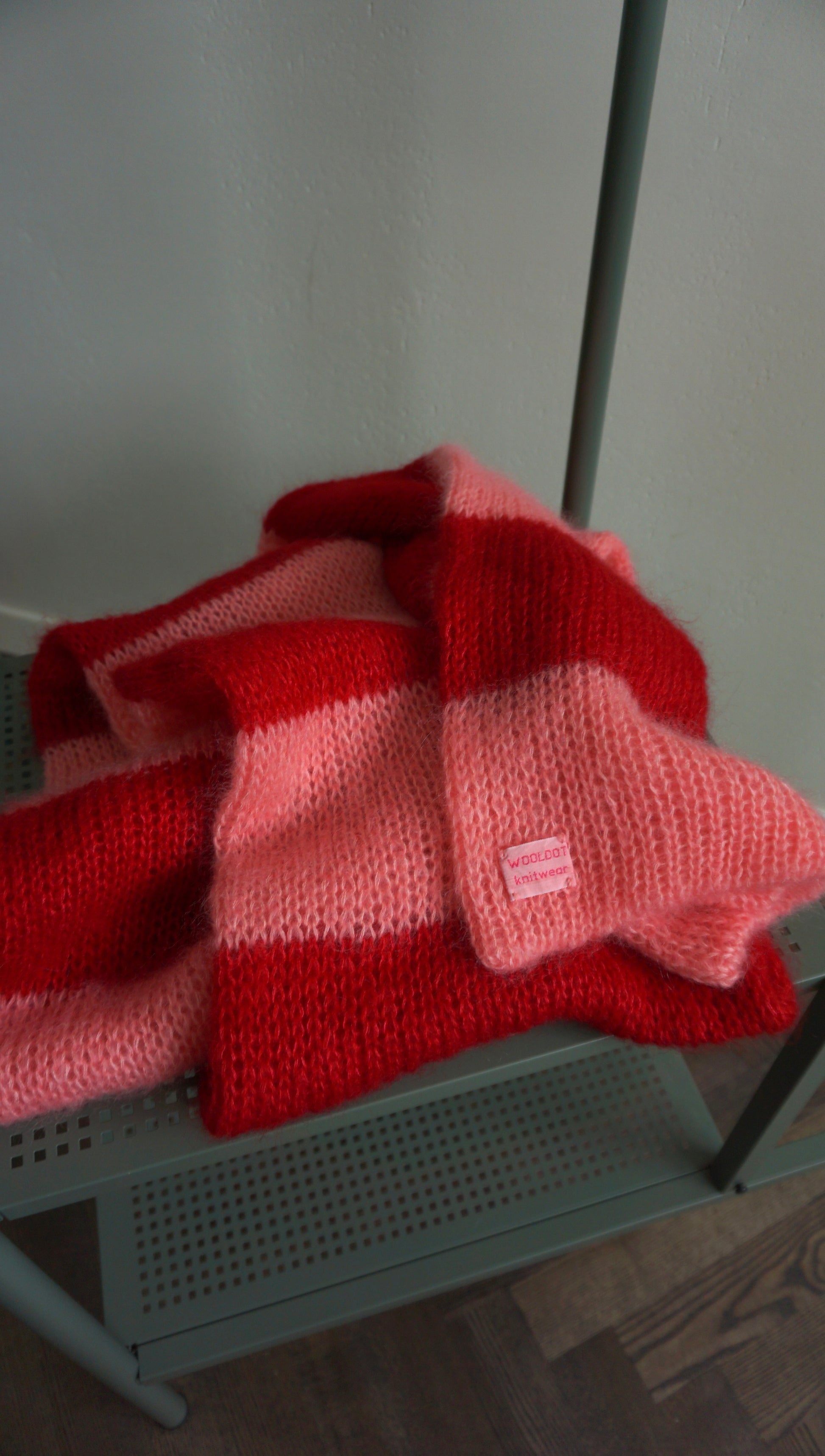 Pink red bulky knitted mohair scarf