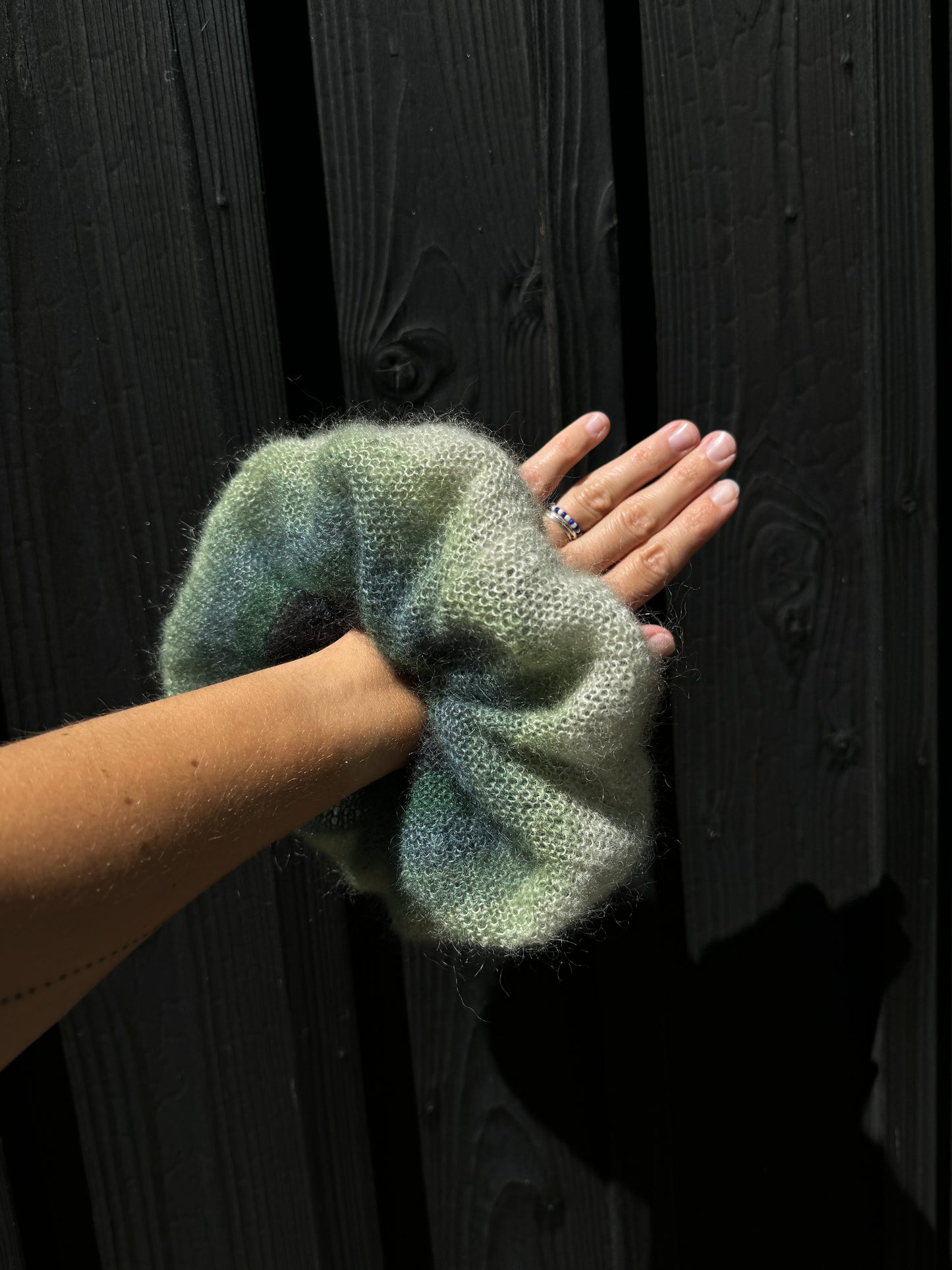 Green ombre mohair scrunchie