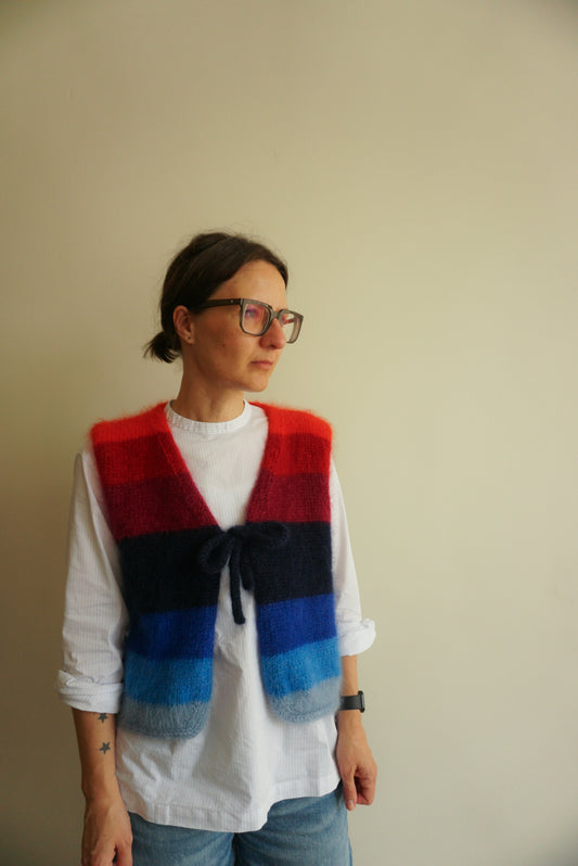 Colorful furry striped mohair vest