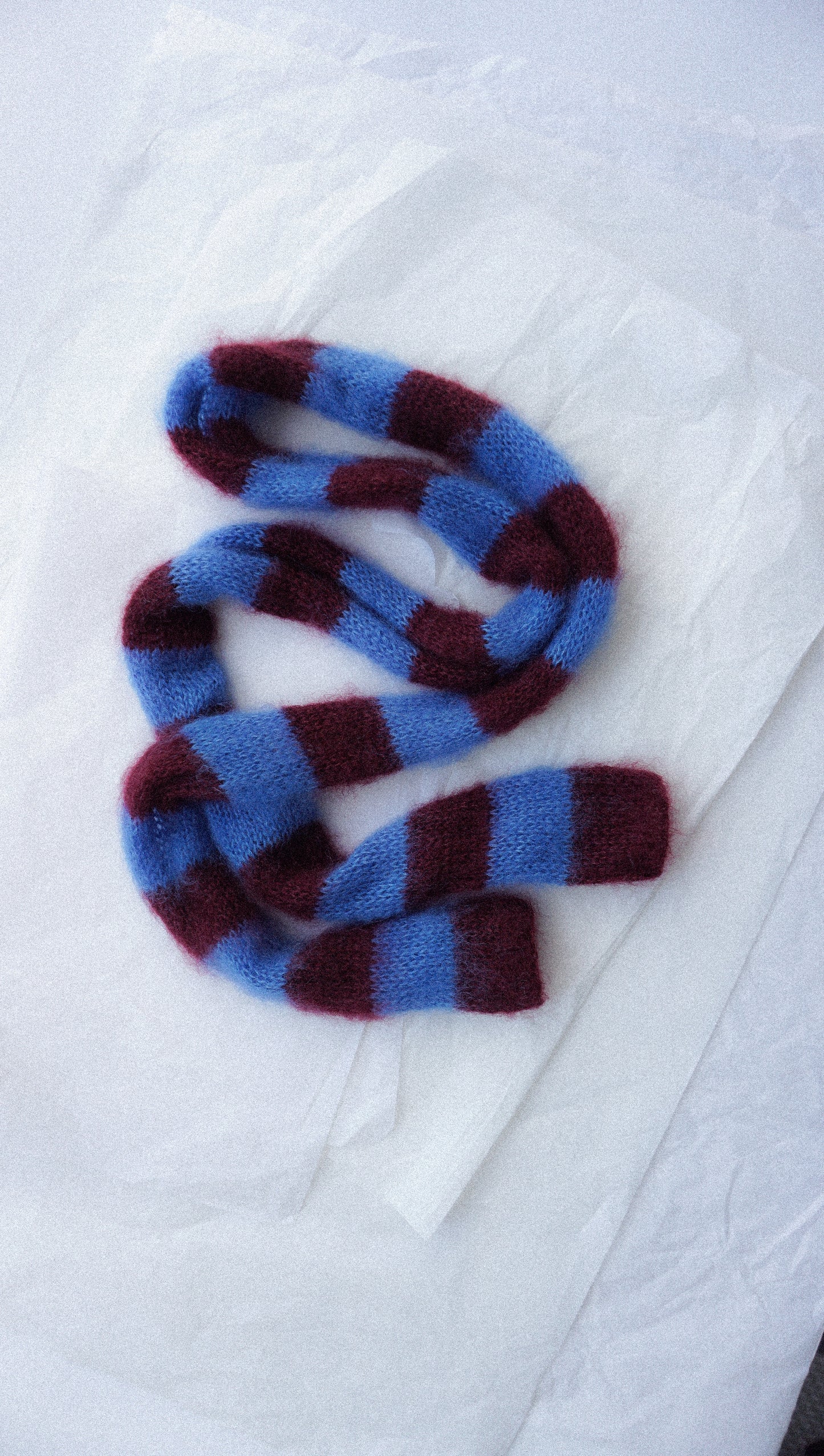 Slim mohair scarf dark bordeaux and blue stripes