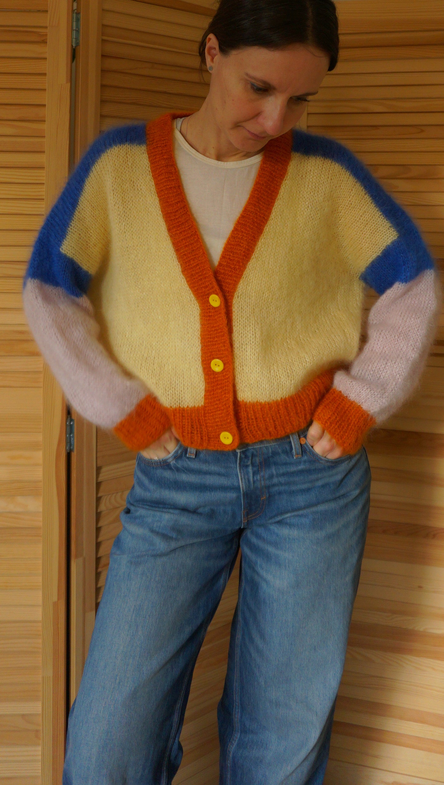 Colourful knitted mohair cardigan