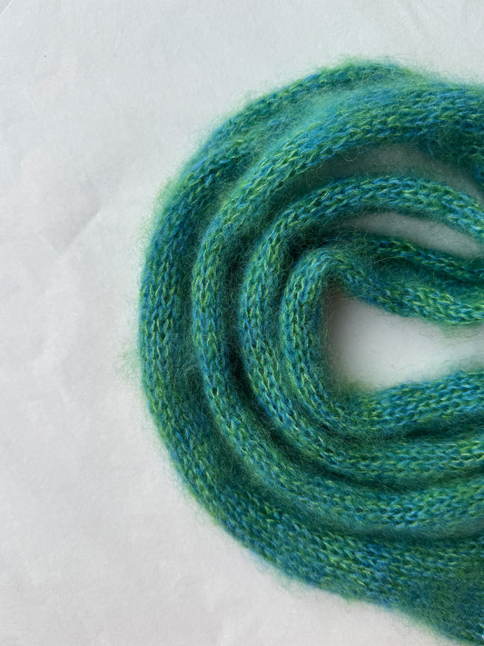 Small mohair scarf green + blue