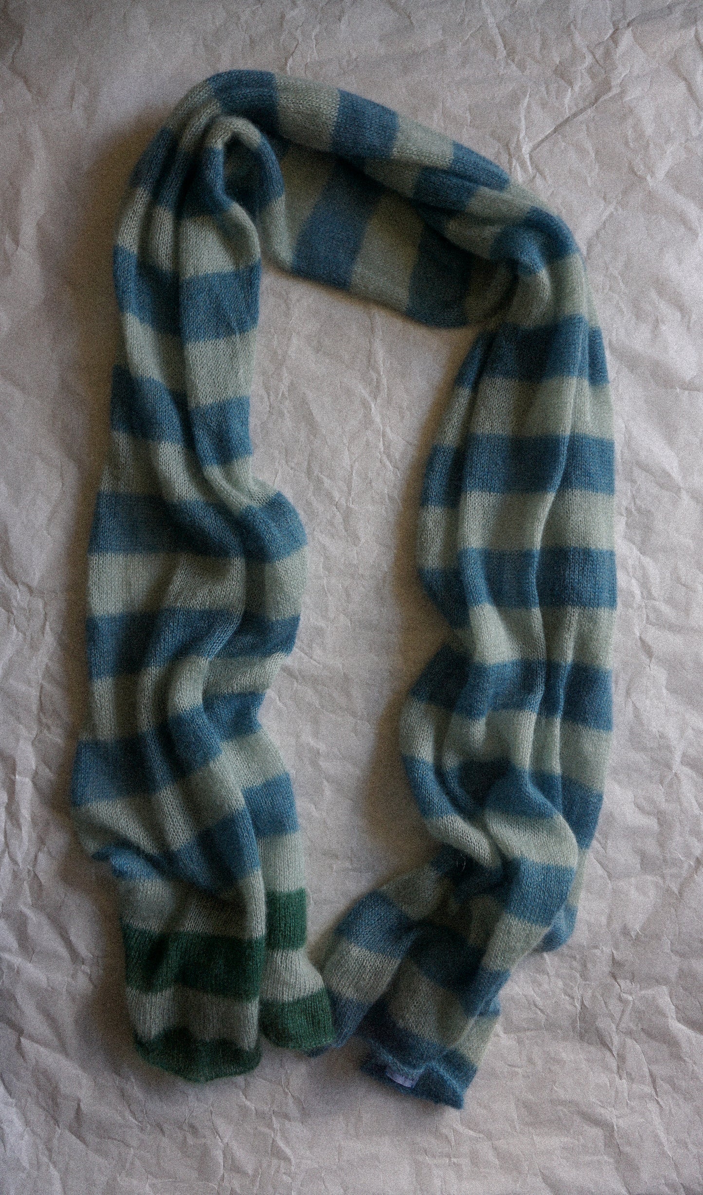 Thin wide mohair scarf in green blue shades