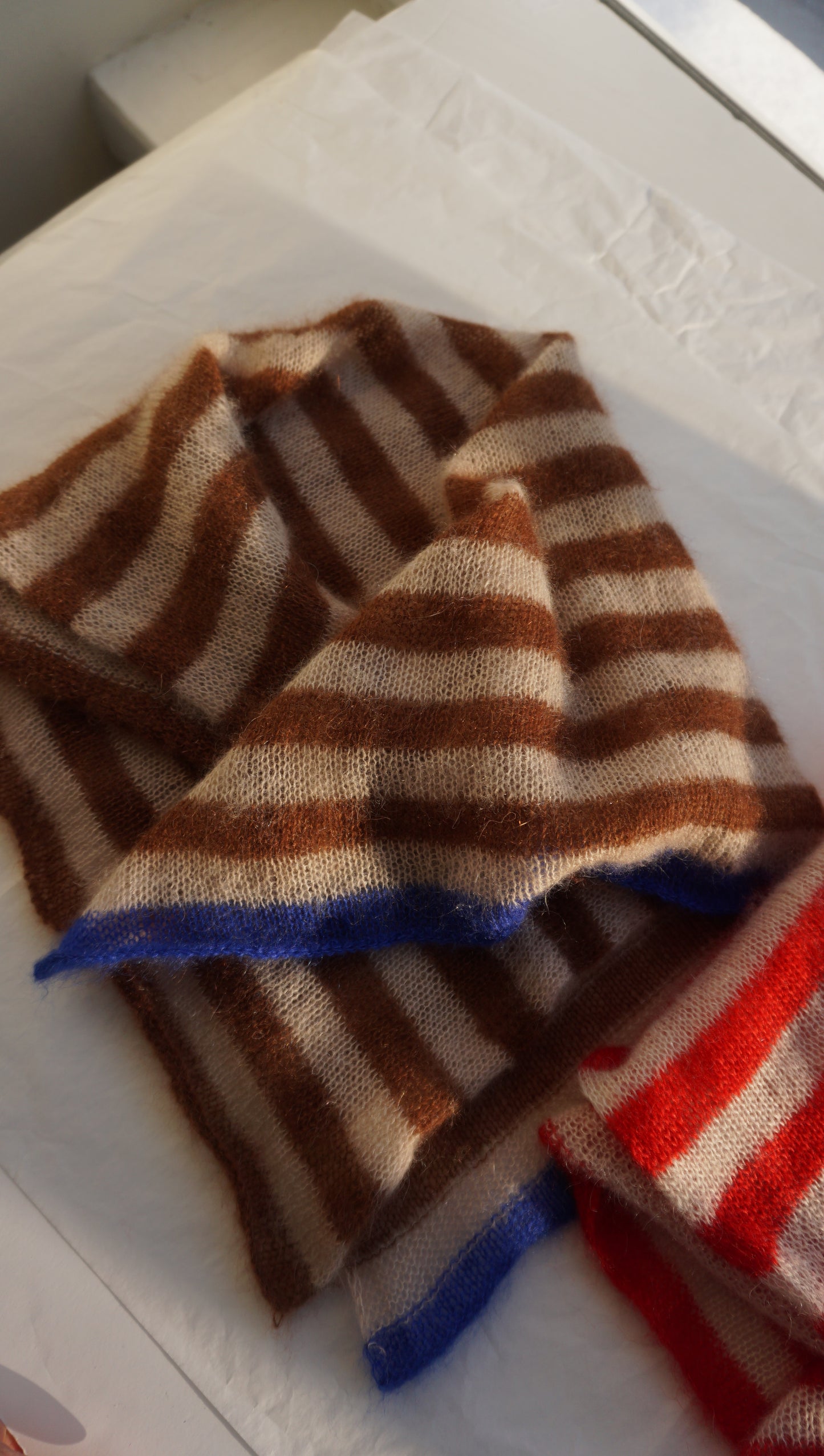 Head scarf sand brown with cobalt blue