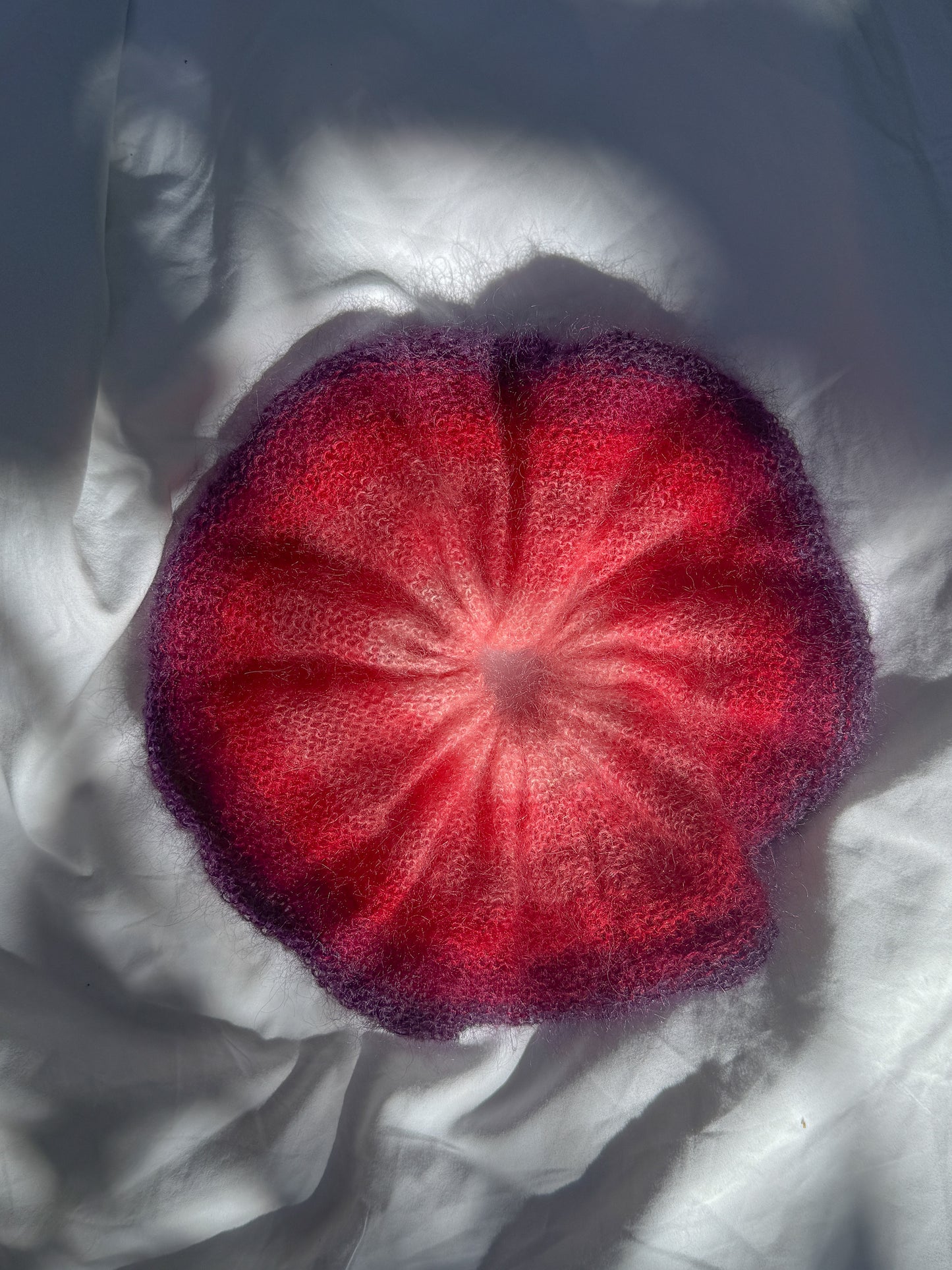 Pink red purple ombre mohair scrunchie