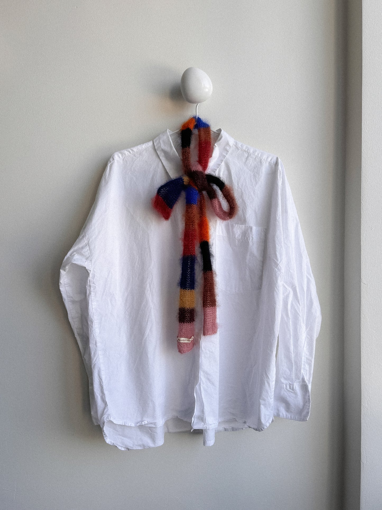 Small skinny mohair scarf blue brown orange stripes