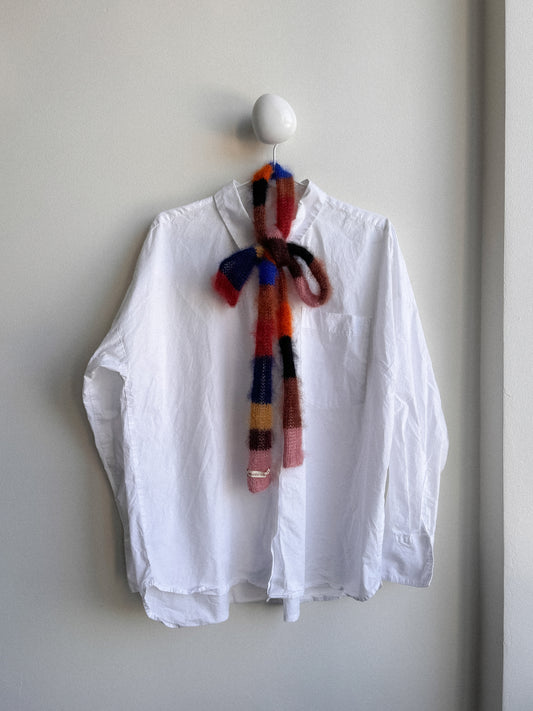 Small skinny mohair scarf blue brown orange stripes